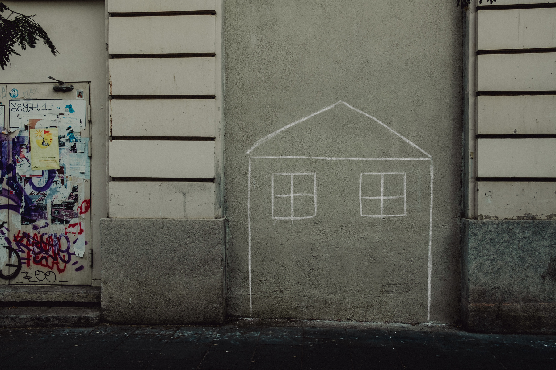 Drawing of a House on a Concrete Wall